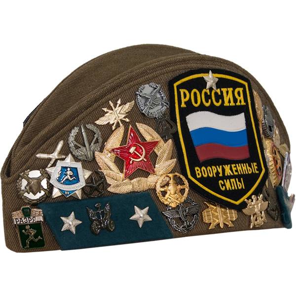 Пилотка военная СА ВС СССР сувенирная со звездой и значками оригинал хаки (1405995) - HAKKI