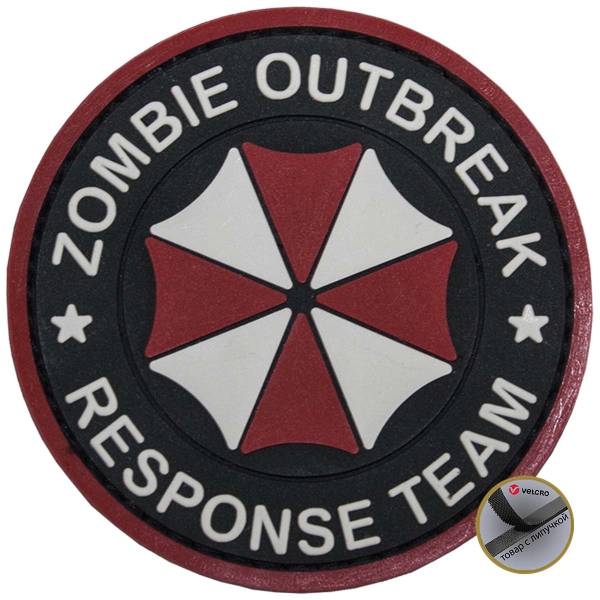 Нашивка ( шеврон патч patch ) тактическая ZOMBIE OUTBREAK - RESPONSE TEAM 3D PVC ( пластизоль ) на липучке D-6,5 черная (2504161) - HAKKI