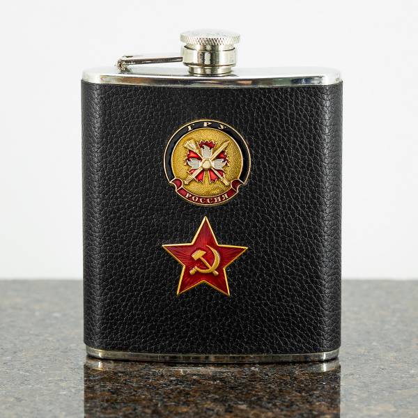 Фляга подарочная с символикой ГРУ ГШ ВС РФ / Звезда СССР 7 OZ-200 мл черная (4608099) - HAKKI