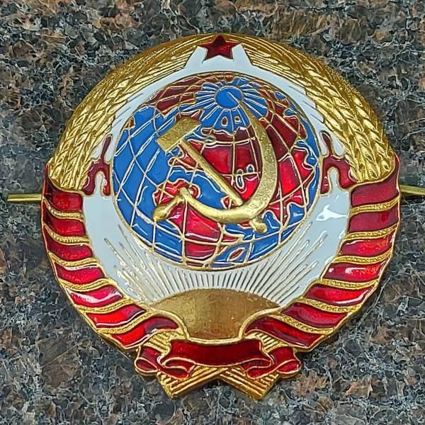 Кокарда Герб СССР на мотошлем Почетного эскорта МВД КГБ 7 см золотистая (2105075) - HAKKI