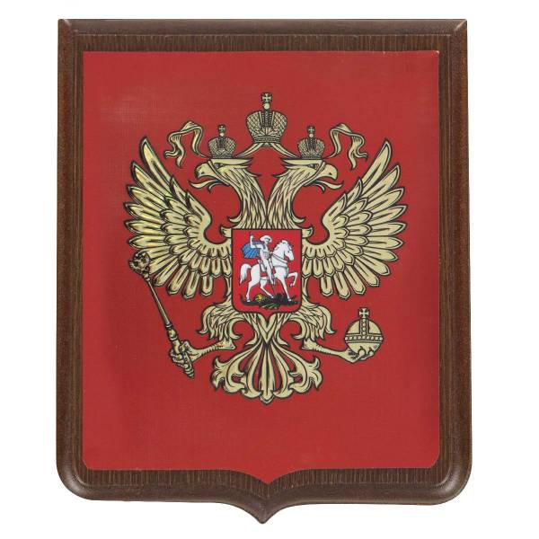 Плакетка ( панно ) с символикой Герб ( орел ) Российской Федерации на щите 180х220 (4406981) - HAKKI