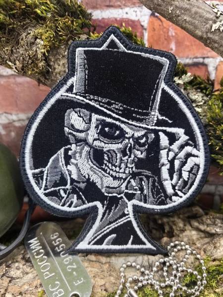 Нашивка ( шеврон патч patch ) тактическая ТУЗ ПИК / ЧЕРЕП В ЦИЛИНДРЕ вышитая на липучке 8,5х10,5 черная (2509878) - HAKKI