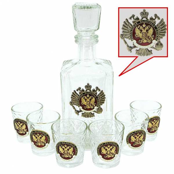 Набор подарочный с символикой ФНС России графин ( штоф ) низкий + 6 стопок ( рюмок ) (4801908) - HAKKI