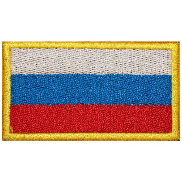 Нашивка ( шеврон ) на рукав Флаг России триколор 8х5 вышитая желтый кант (2503157) - HAKKI