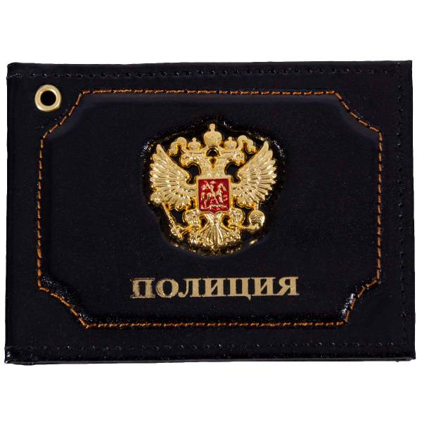 Обложка для удостоверения с жетоном ПОЛИЦИЯ / Герб ( орел ) РФ черная (4204296) - HAKKI
