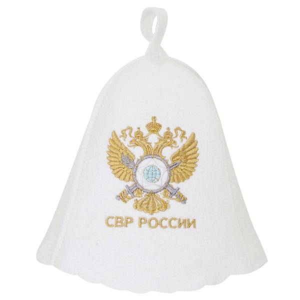 Шапка ( колпак ) банная с вышивкой СВР ( Служба внешней разведки ) России белая (1408011) - HAKKI