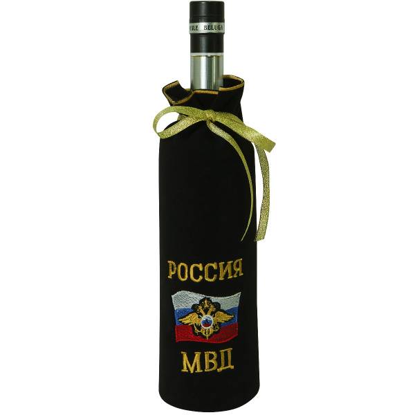 Мешочек ( чехол ) для бутылки с символикой МВД России вышитый черный (4405999) - HAKKI