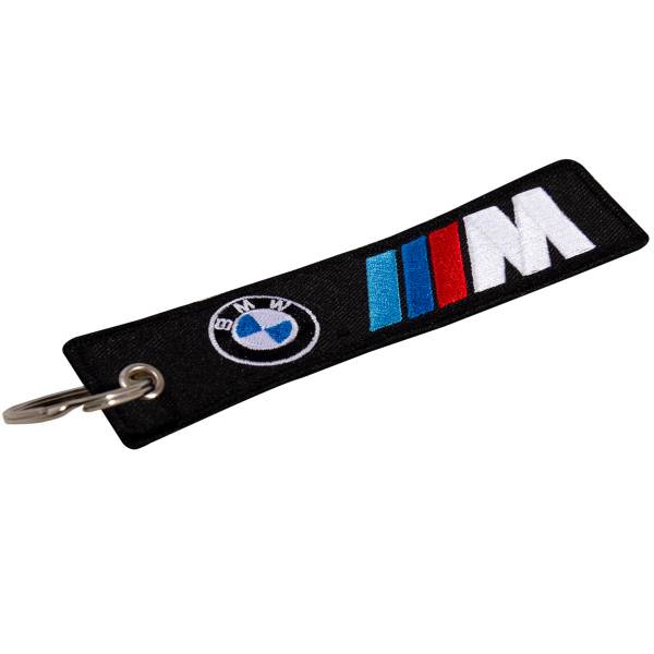 Брелок автомобильный марка BMW ( БМВ ) вышитый полоса ( лента ) 13х3 черный (4402444) - HAKKI