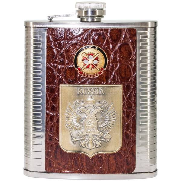 Фляга подарочная с символикой ГРУ ГШ ВС РФ / Герб ( орел ) России 20 OZ - 600 мл коричневая (4608978) - HAKKI