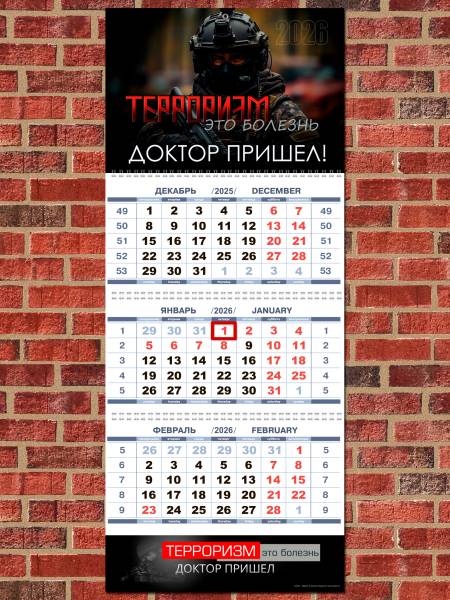 Календарь настенный Терроризм - это болезнь доктор пришел на 2026 год квартальный (4303222) - HAKKI