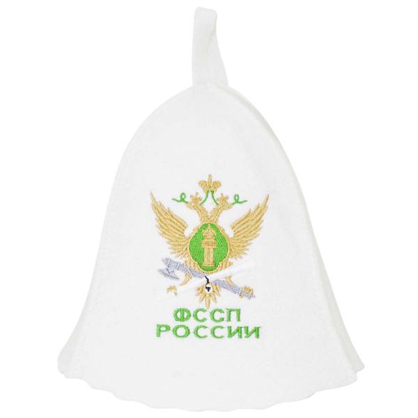 Шапка ( колпак ) банная с вышивкой ФССП ( Федеральная служба судебных приставов ) России белая (1408008) - HAKKI