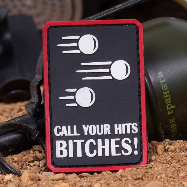 Нашивка ( шеврон патч patch ) тактическая  CALL YOUR HITS BITCHES 3D PVC ( пластизоль ) на липучке 7х5 черная (2504166) - HAKKI