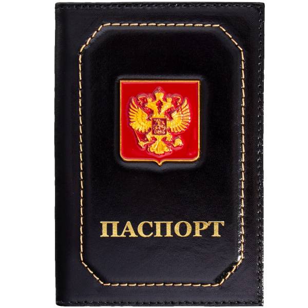 Обложка для паспорта с жетоном Герб ( орел ) РФ черная (4207024) - HAKKI