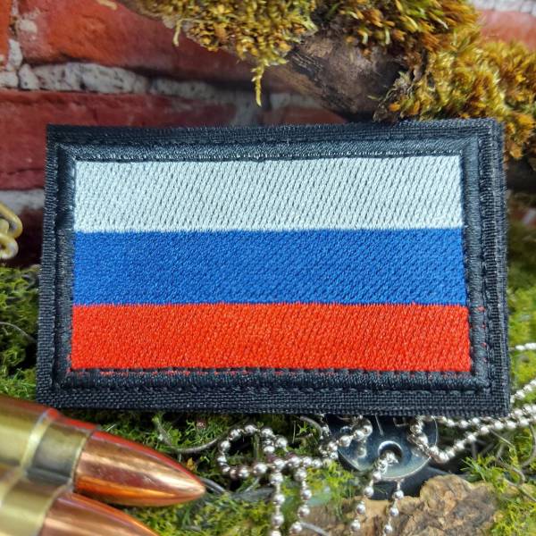 Нашивка ( шеврон патч patch ) тактическая Флаг триколор Россия вышитая на липучке 7,5х4,5 черный (2509783) - HAKKI