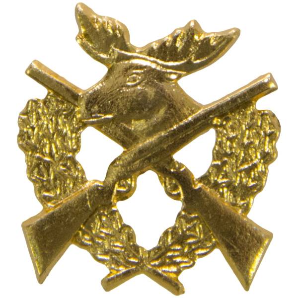 Эмблема ( знак ) петличная ( петлица ) Егерь ( лось / ружья / венок ) 20 мм золотистая (2102986) - HAKKI