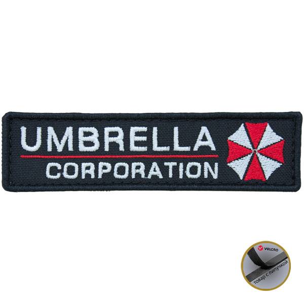 Нашивка ( шеврон патч patch ) тактическая UMBRELLA CORPORATION вышитая полоса на липуче 12х3 черная (2509086) - HAKKI