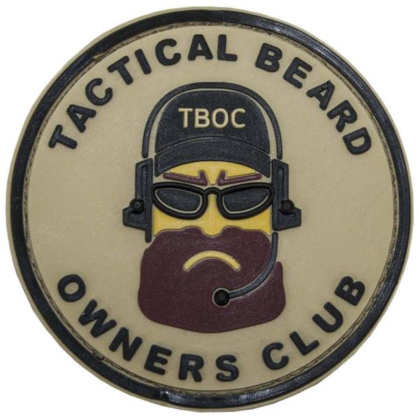 Нашивка ( шеврон патч patch ) тактическая TACTICAL BEARD OWNERS CLUB ( TBOC ) 3D PVC ( пластизоль ) на липучке D-6,5 песочная (2504143) - HAKKI