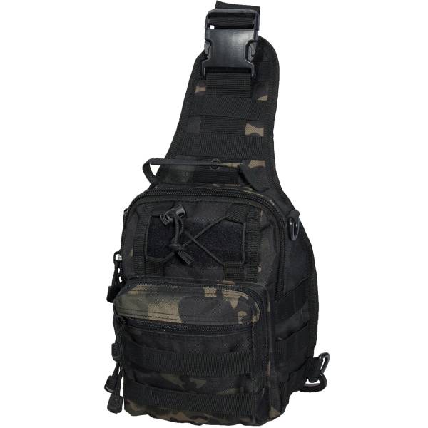 Сумка-органайзер TAC через плечо тактическая MOLLE камуфлированная camo-multi черная (3310963) - HAKKI