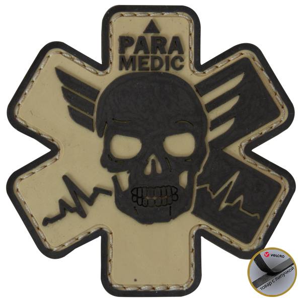 Нашивка ( шеврон патч patch ) тактическая PARAMEDIC 3D PVC ( пластизоль ) на липучке 7,5х7,5 песочная (2504261) - HAKKI