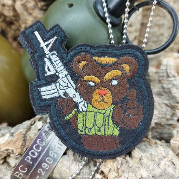 Нашивка ( шеврон патч patch ) тактическая Мишка с М416 вышитая на липучке 7х8 черная (2509494) - HAKKI