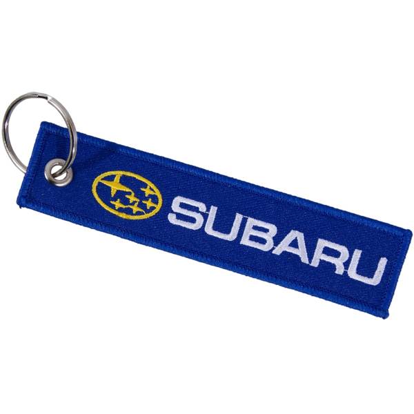 Брелок автомобильный марка SUBARU ( СУБАРУ ) вышитый полоса ( лента ) 13х3 синий (4402970) - HAKKI