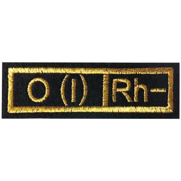Нашивка ( шеврон ) на грудь Группа крови О (I) Rh- 11,5х3,5 вышитая полоса черная (2501048) - HAKKI