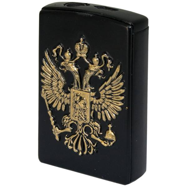 Зажигалка газовая с символикой Герб ( орел ) РФ черная (4403938) - HAKKI