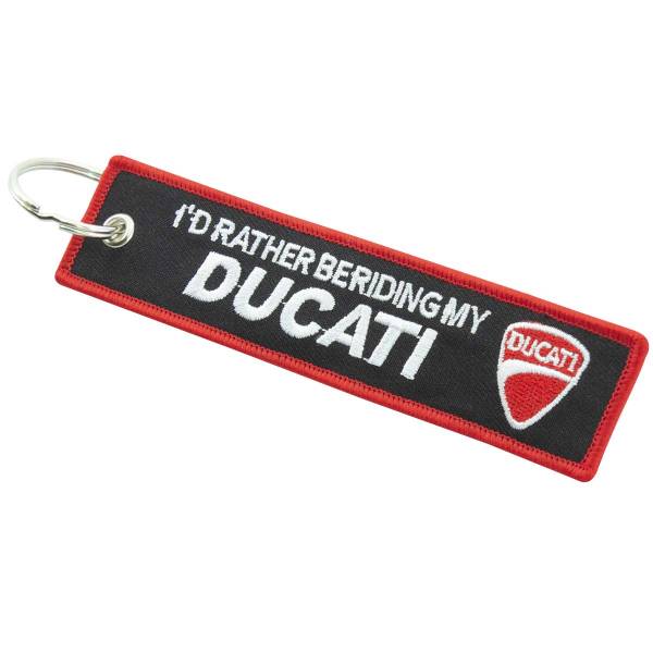 Брелок автомобильный марка DUCATI ( ДУКАТИ ) вышитый полоса ( лента ) 13х3 черный (4402336) - HAKKI