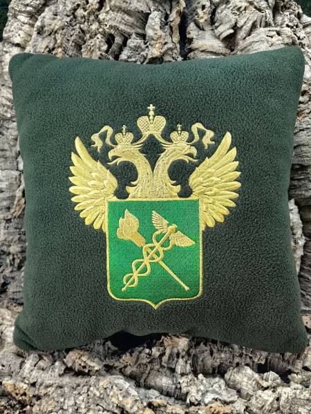 Подушка сувенирная с символикой ФТС РОССИИ вышитая 35х35 оливковая (4408039) - HAKKI