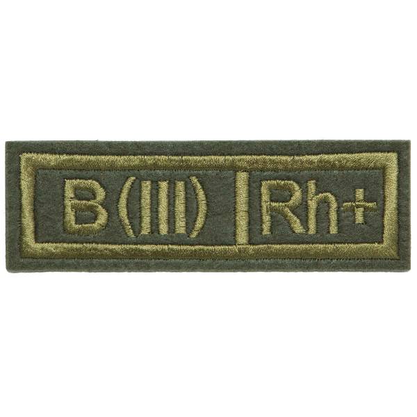 Нашивка ( шеврон ) на грудь полевая Группа крови B (III) Rh+ полоса 11,5х4 вышитая оливковая (2501908) - HAKKI