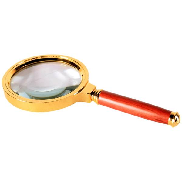 Лупа ( стекло увеличительное ) Magnifier с деревянной ручкой 80 мм золотистая (4310004) - HAKKI