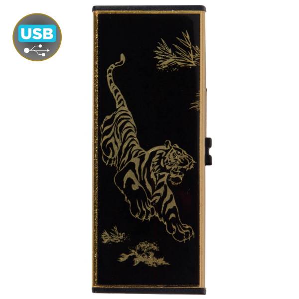 Зажигалка  электронная Тигр с зарядкой от USB черная (4403968) - HAKKI