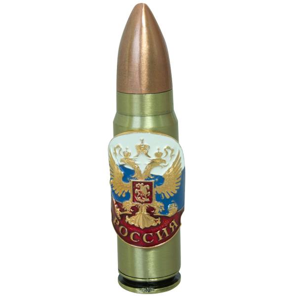 Зажигалка патрон с символикой Герб России ( триколор ) малая газовая золотистая (4403270) - HAKKI