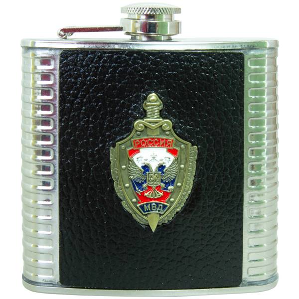 Фляга подарочная с символикой МВД России 6 OZ-180 мл черная (4608094) - HAKKI