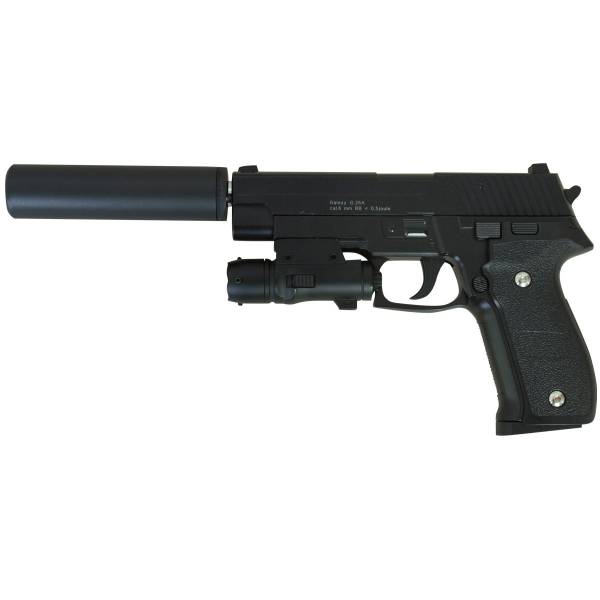 Пистолет GALAXY пневматический страйкбольный Sig Sauer P226 с глушителем магазин 10 шт калибр 6 мм (3219055) - HAKKI