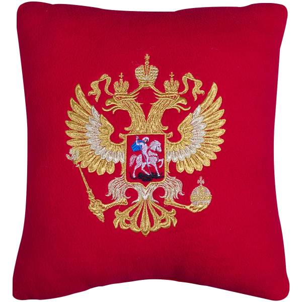 Подушка сувенирная с вышивкой Герб ( Орел ) России 35х35 красная (4408026) - HAKKI