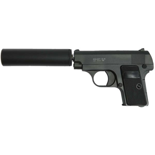 Пистолет GALAXY пневматический страйкбольный Colt 25 с глушителем магазин 7 шт калибр 6 мм (3219028) - HAKKI