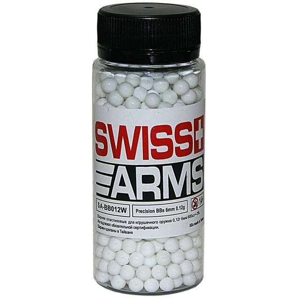 Шары пластиковые ( дробь ) SWISS ARMS оружия Soft Air SA-BB012W 6 мм 0,12 гр 600 шт белые (3107995) - HAKKI