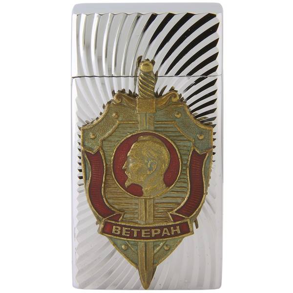 Зажигалка газовая с символикой Ветеран КГБ СССР / Дзержинский золотистая (4403093) - HAKKI