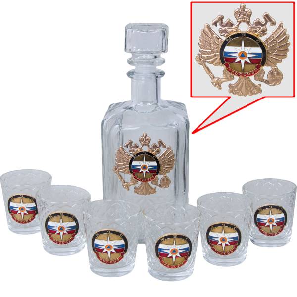 Набор подарочный с символикой МЧС России ( графин ( штоф ) низкий+стопки ( рюмки ) 6x50 мл ) (4801301) - HAKKI