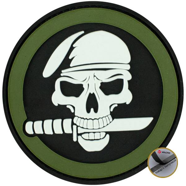 Нашивка ( шеврон патч patch ) тактическая Череп ВДВ 3D PVC ( пластизоль ) на липучке 8х8 оливковая (2504721) - HAKKI