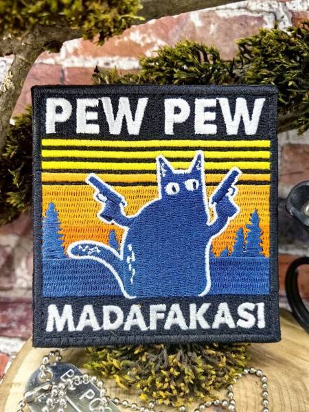 Нашивка ( шеврон патч patch ) тактическая PEW PEW / MADAFAKAS! вышитая на липучке 85х90 (2509938) - HAKKI