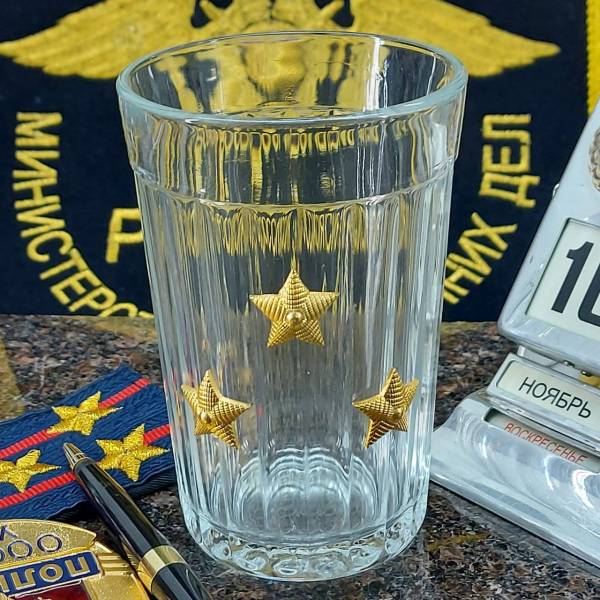 Стакан проставной граненый МВД Полковник звезды золотистые (4609176) - HAKKI