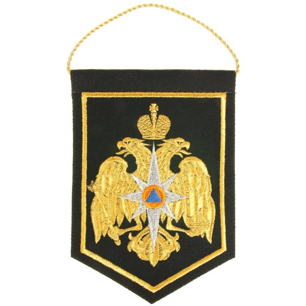 Вымпел средний с вышивкой МЧС 21х15 см черный (4503061) - HAKKI