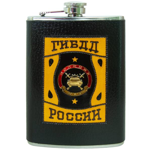 Фляга подарочная с символикой Полиция МВД ГИБДД России 9 OZ-270 мл черная (4608096) - HAKKI