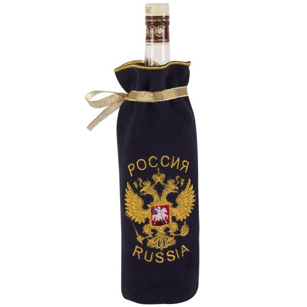 Мешочек ( чехол ) для бутылки с символикой Герб ( орел ) России с вышивкой темно-синий (4405054) - HAKKI
