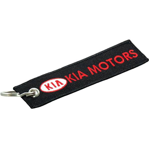 Брелок с символикой KIA ( КИА ) MOTORS  вышитый полоса ( лента ) 13х3 черный (4402108) - HAKKI
