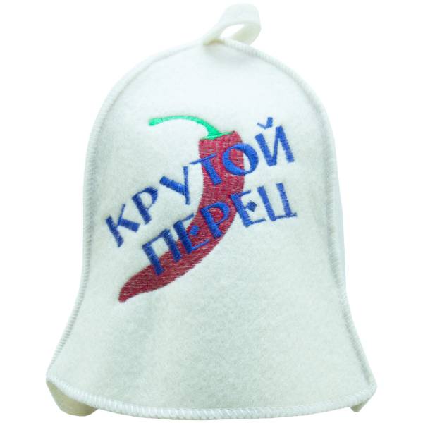 Шапка для бани Бацькина баня с вышивкой Крутой перец белая (1408029) - HAKKI