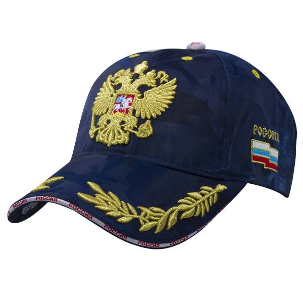 Бейсболка Герб ( орел ) РФ / Россия вышитая темно-синяя (1401928) - HAKKI