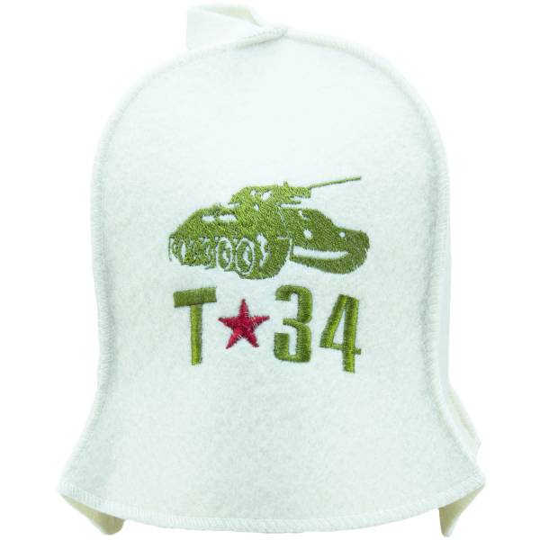 Шапка для бани Бацькина баня с вышивкой T-34 белая (1408022) - HAKKI